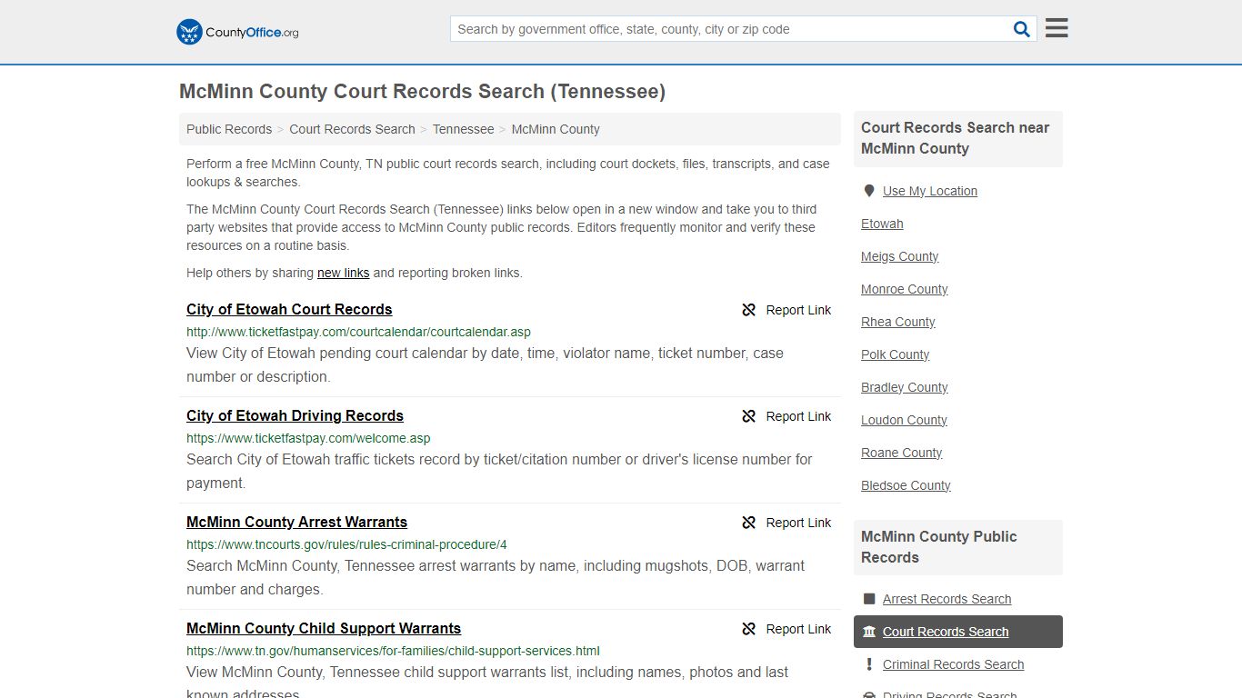 McMinn County Court Records Search (Tennessee) - County Office